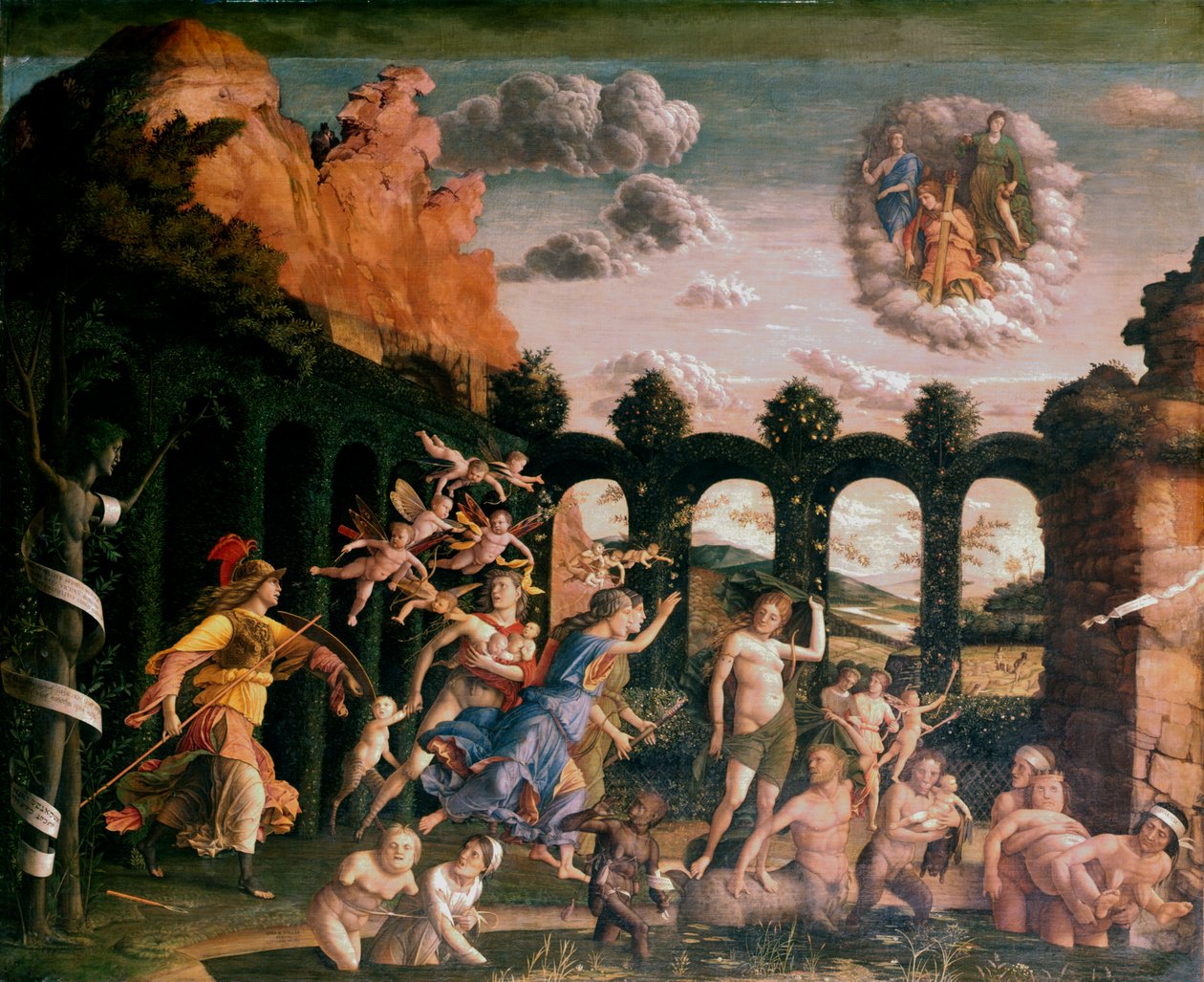 Minerva verjaagt de ondeugden uit de tuin van de deugd, c. 1502 door Andrea Mantegna