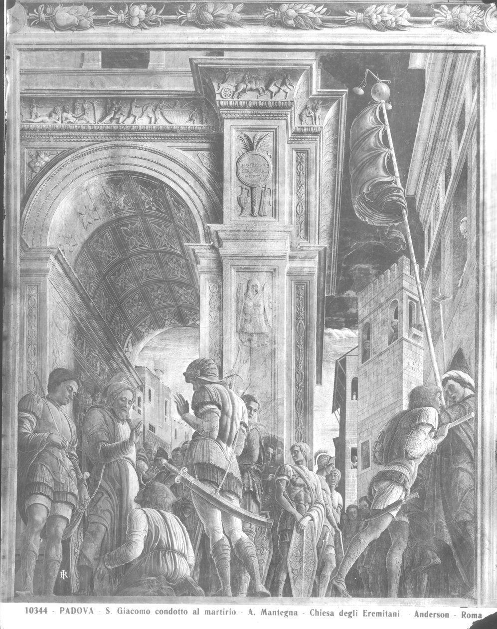 Sint Jacobus de Meerdere op weg naar zijn executie (detail) door Andrea Mantegna