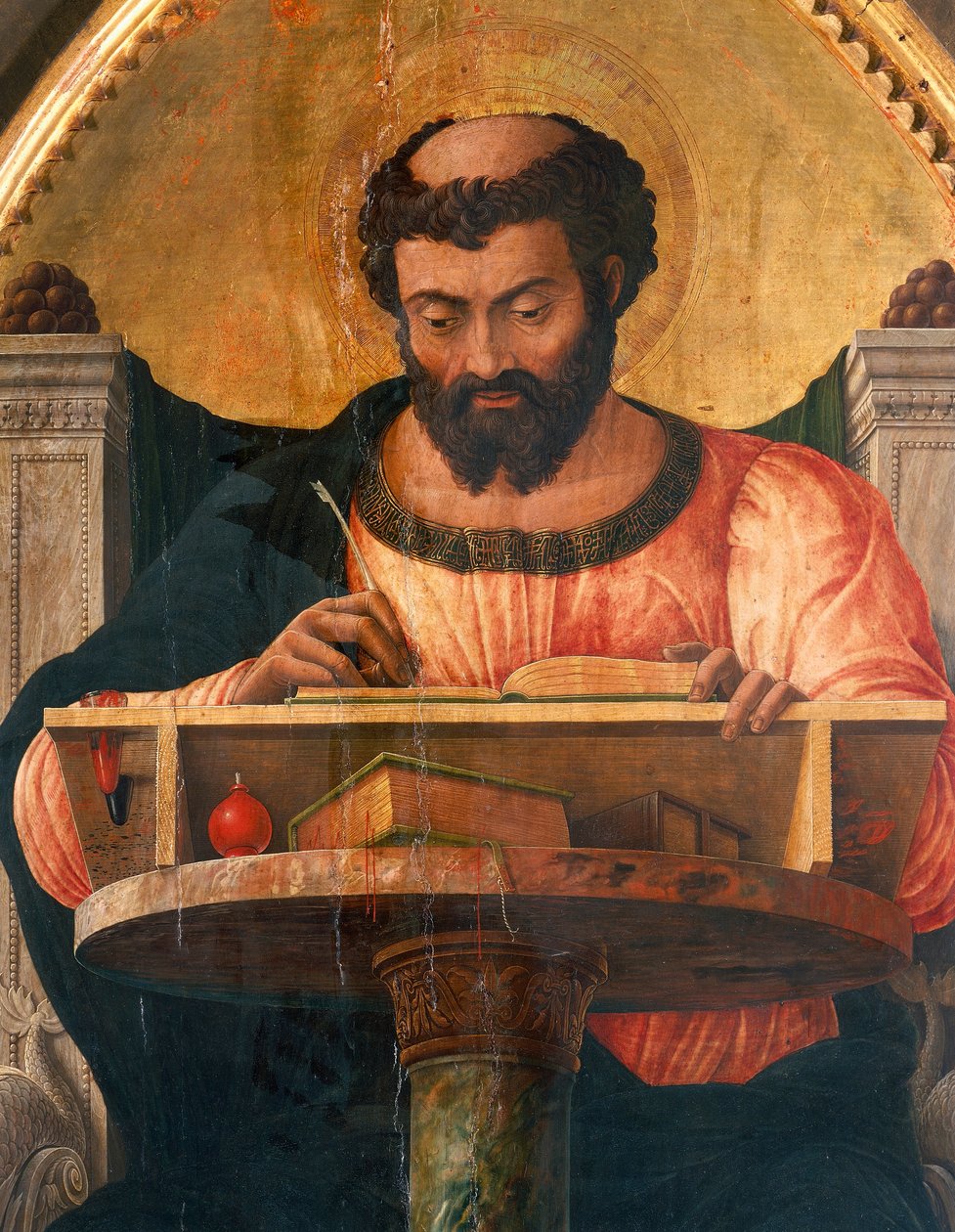 Sint Lucas aan zijn bureau (detail) door Andrea Mantegna