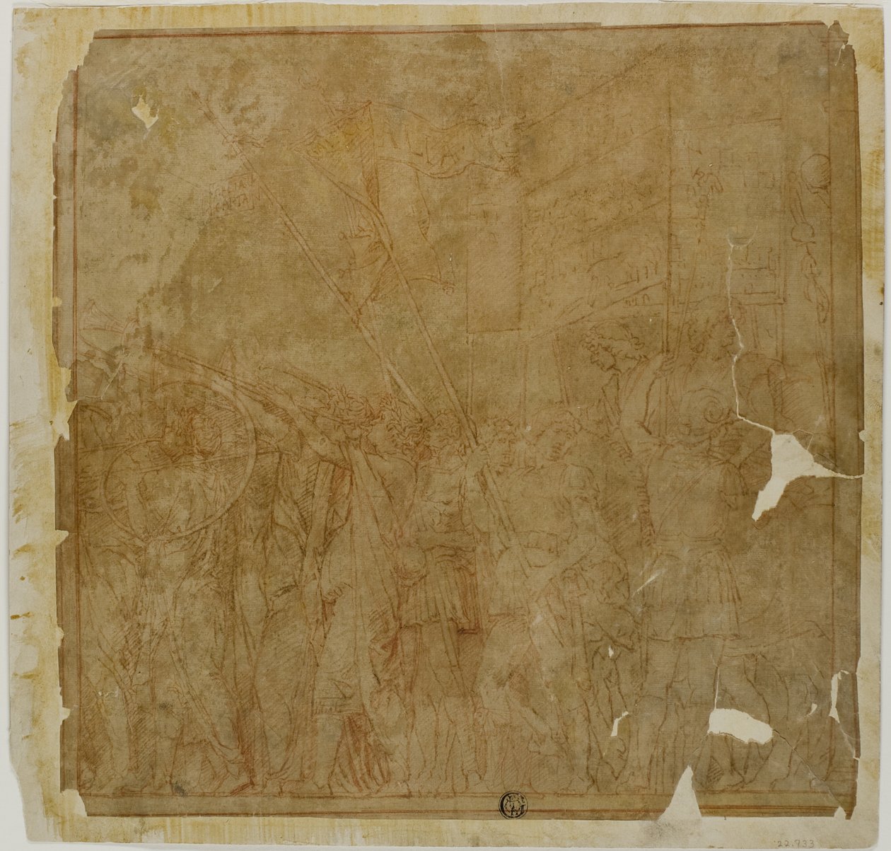 Studie voor de Triomfen van Julius Caesar: Canvas No. I door Andrea Mantegna