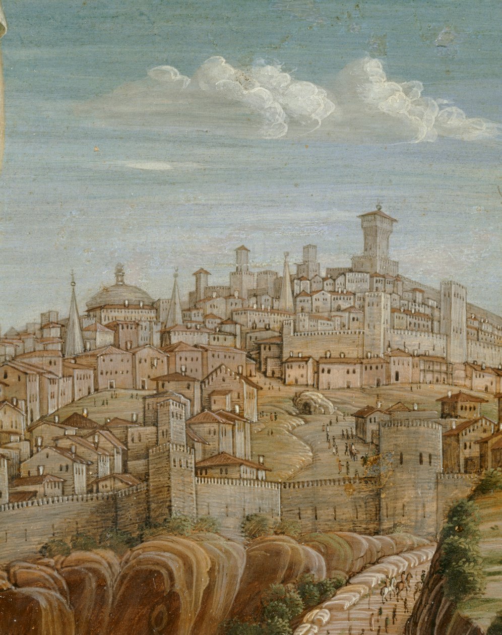 De Kruisiging. Centraal paneel van de predella voor de ... door Andrea Mantegna