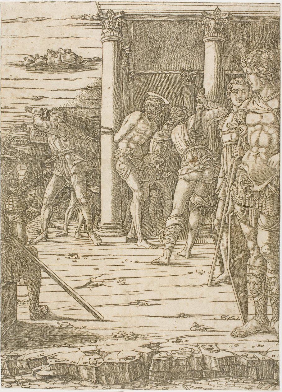 De Geseling van Christus, met de Landschap Achtergrond door Andrea Mantegna