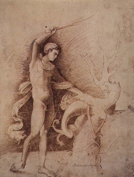 Jonge Man die een Draak Bestrijdt door Andrea Mantegna