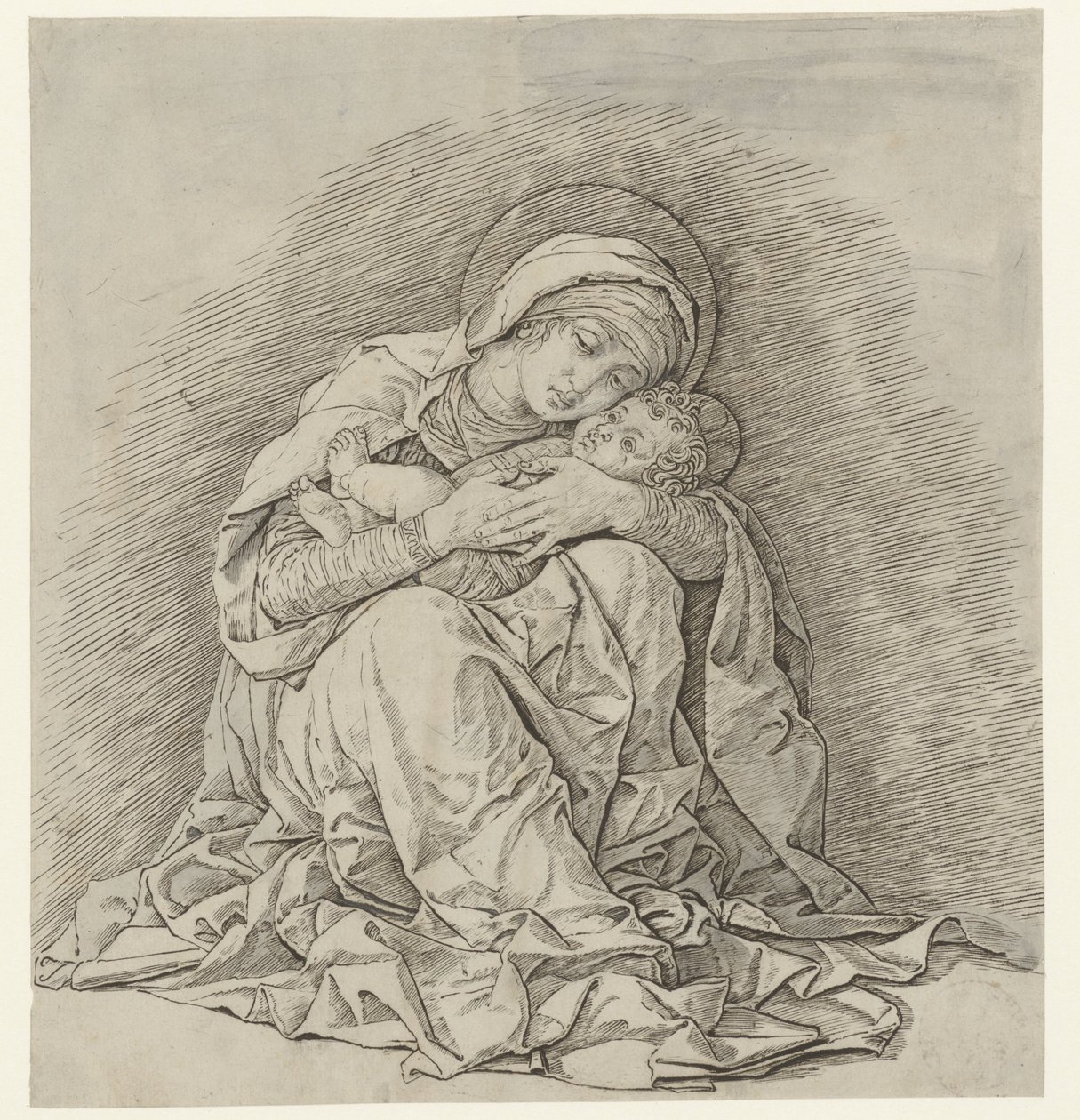 Zittende Maria met kind door Andrea Mantegna