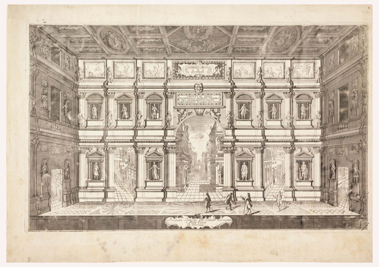 Zicht op het podium van het Teatro Olimpico in Vicenza door Andrea Palladio