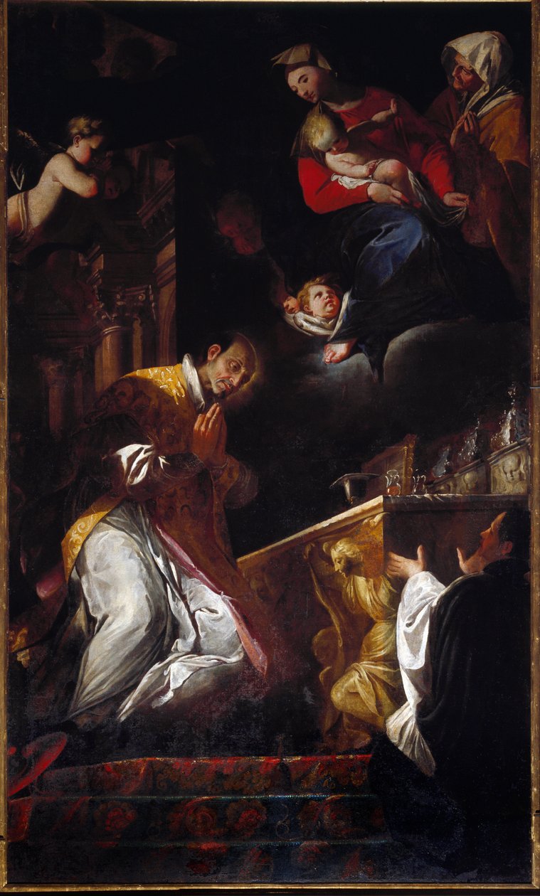 Voorstelling van San Francesco Borgia (Saint Francois Borgia) (1510-1572) Jezuïet en Spaanse Heilige Schilderij door Andrea Pozzo (1642-1709) Genes, Chiesa dei Santi Andrea e Ambrogio door Andrea Pozzo