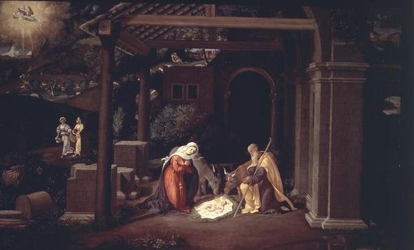 De Geboorte en de Aankondiging aan de Herders door Andrea Previtali
