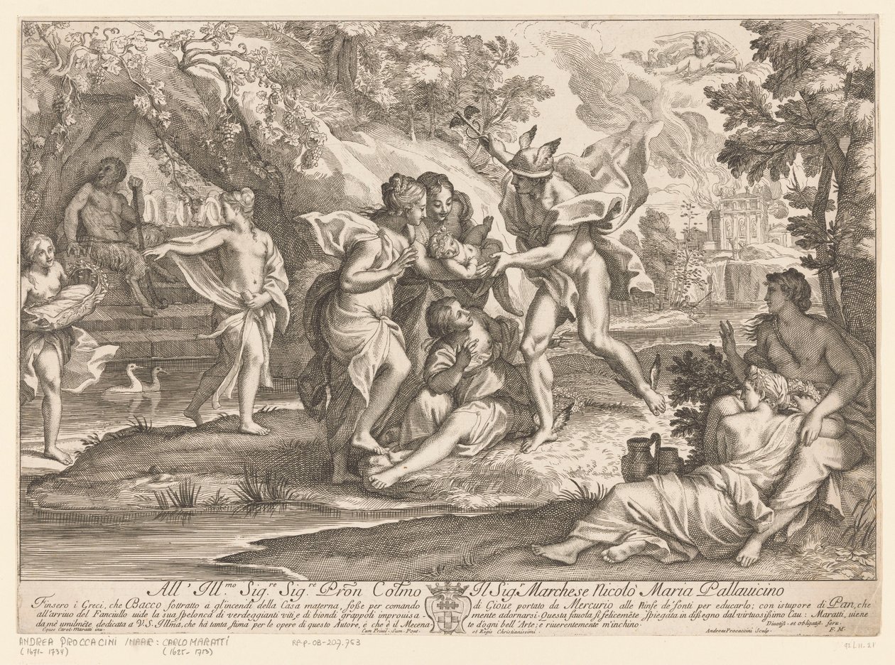 Mercurius geeft Bacchus aan de nimfen van Nysa door Andrea Procaccini