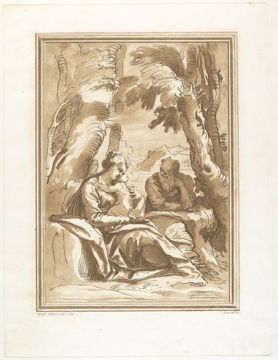 Rust tijdens de Vlucht naar Egypte door Andrea Scacciati after Agostino Carracci