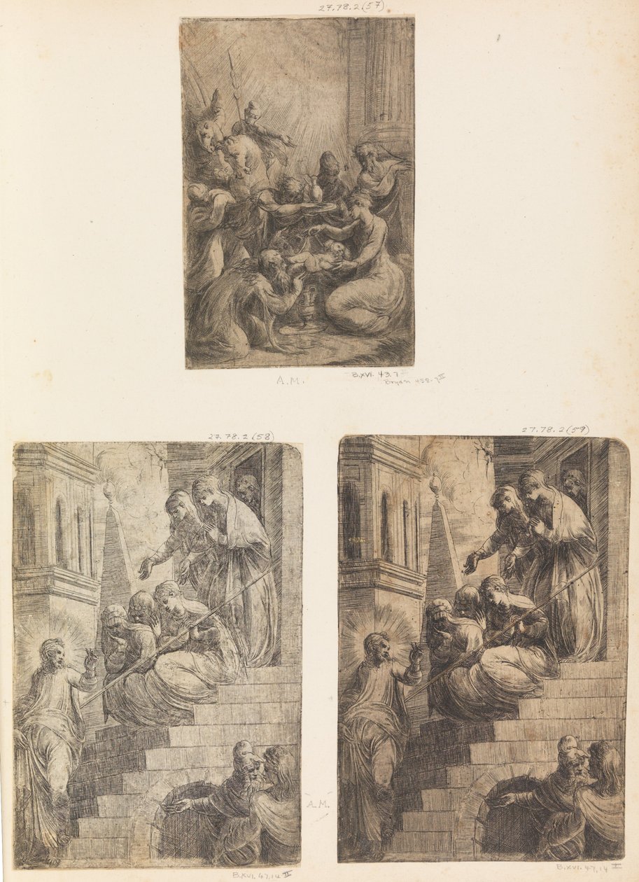 Aanbidding der wijzen, Christus en de vrouwen op de trap, ca. 1541-44 door Andrea Schiavone