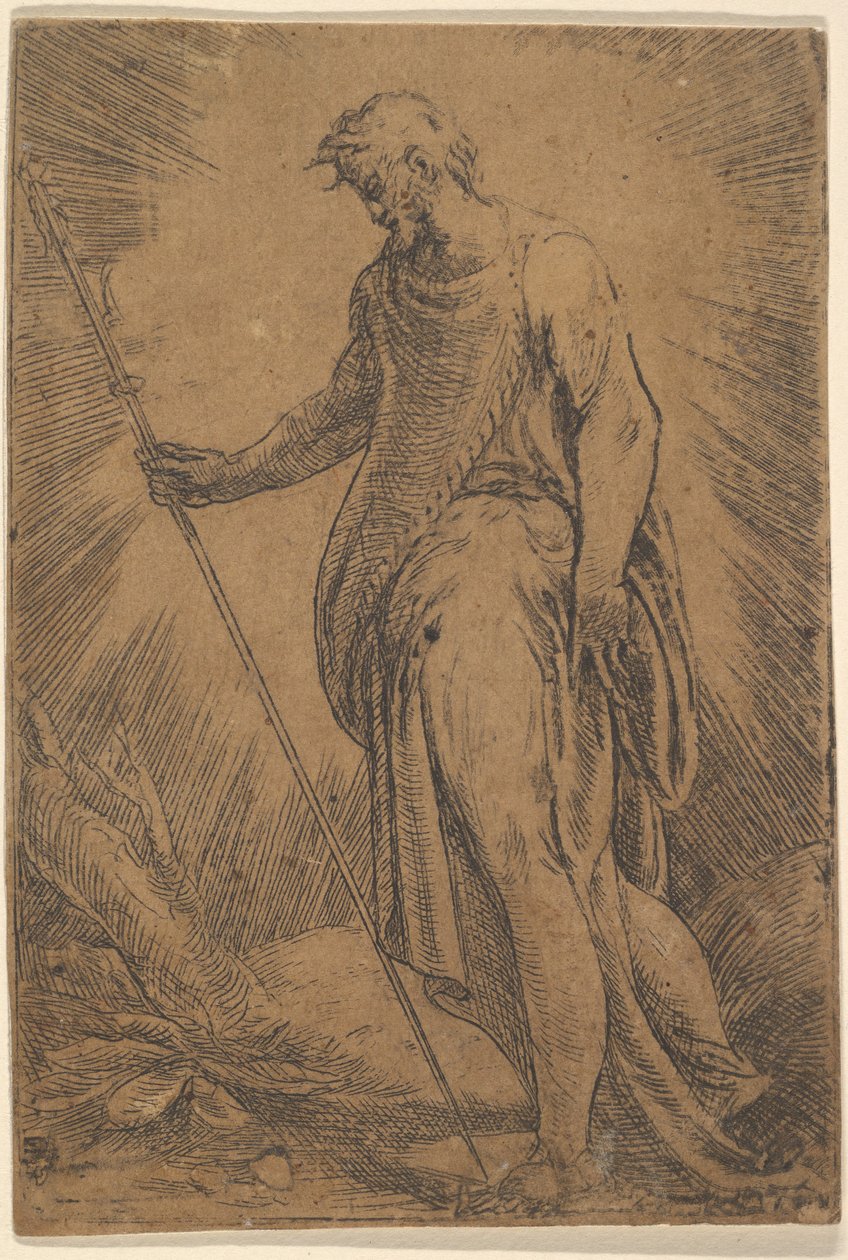 Een apostel met een staf naar links, ca. 1540-60 door Andrea Schiavone