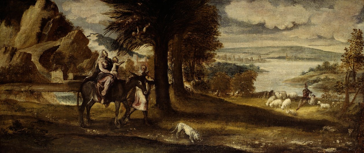 De Vlucht naar Egypte, 1540-1550 door Andrea Schiavone
