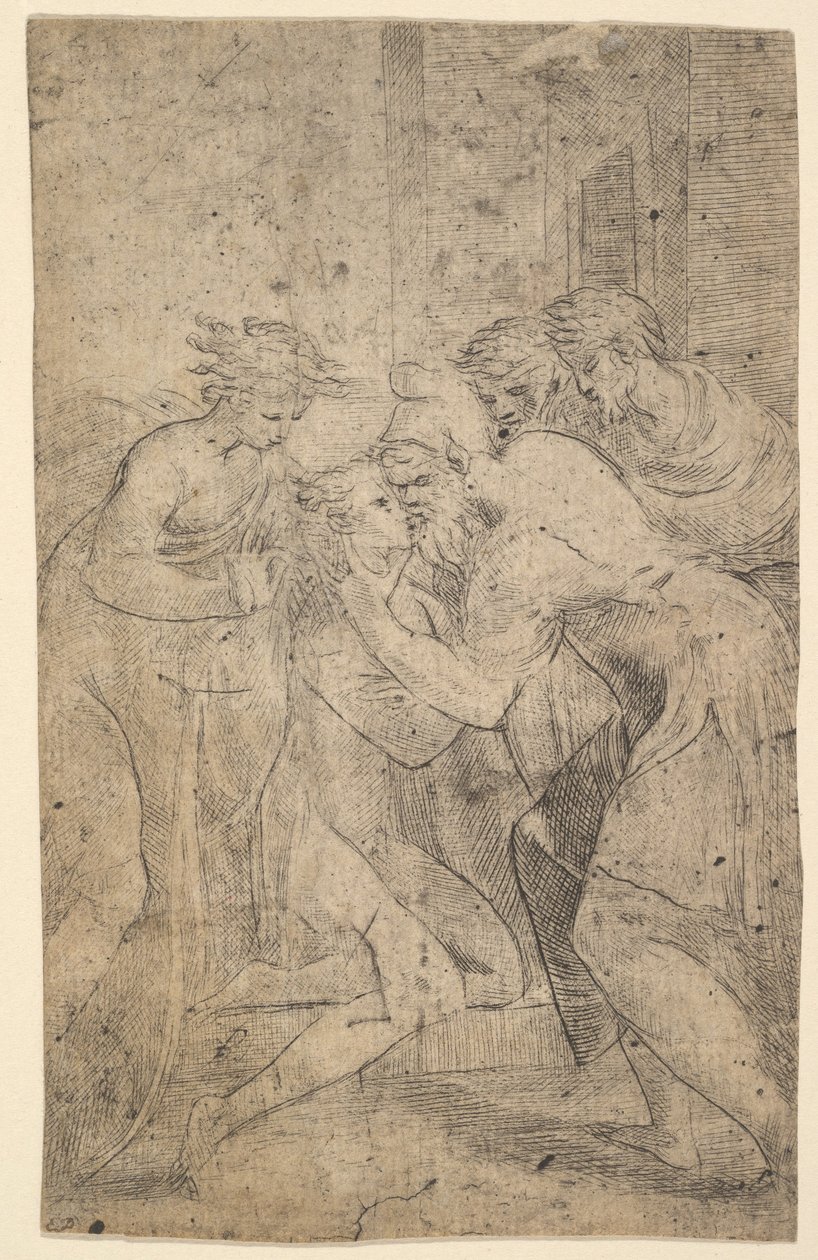 De terugkeer van de verloren zoon die aan de voeten van zijn vader valt, ca. 1536-1540 door Andrea Schiavone