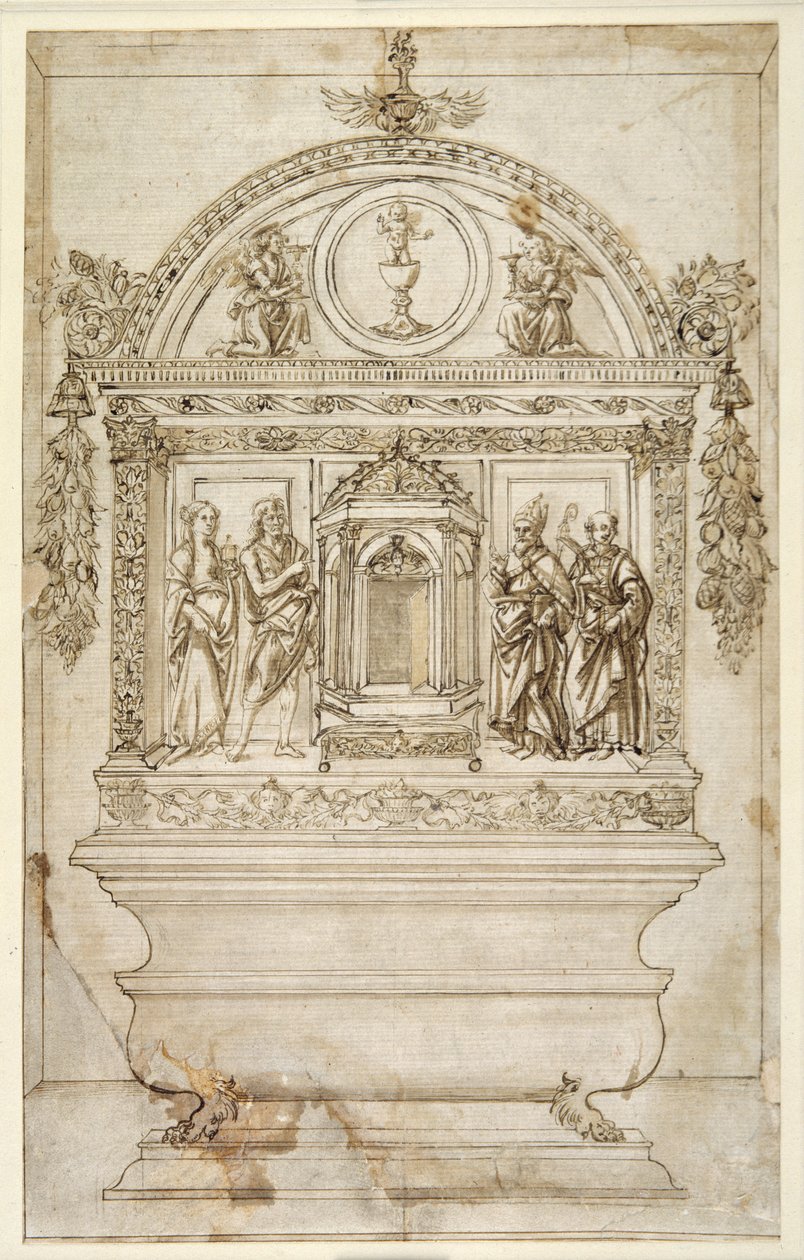 Ontwerp voor het altaar van een kapel, met een tabernakel voor de Eucharistie door Andrea del (follower of) Verrocchio