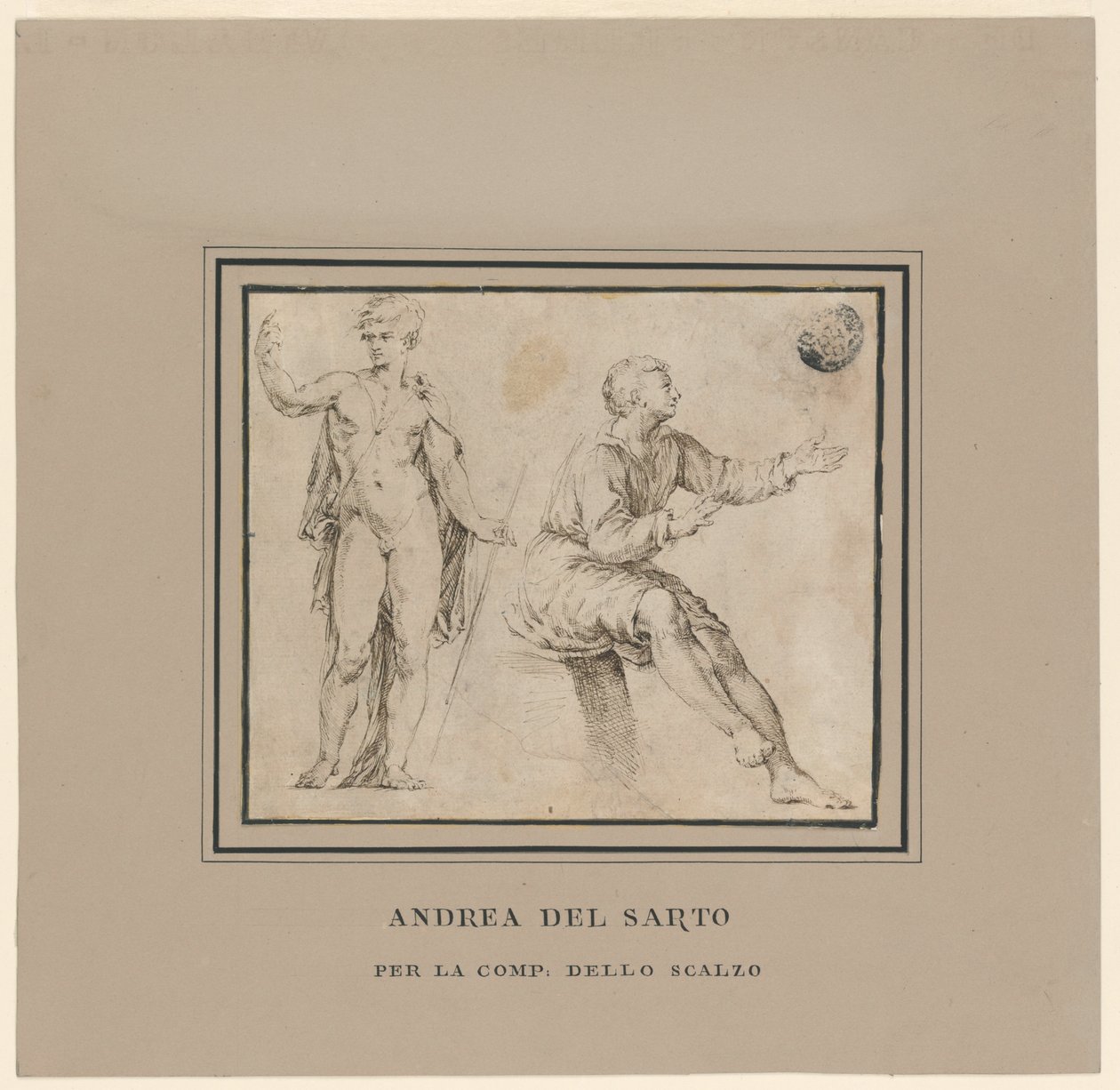 Schetsen van een Naaktfiguur in Klassieke Pose en een Zittende Figuur door Andrea del Sarto
