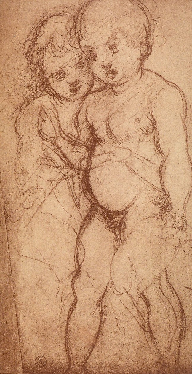 Studie van twee cherubs; tekening door Andrea del Sarto. Gabinetto dei Disegni e delle Stampe, Uffizi Gallery, Florence door Andrea del Sarto