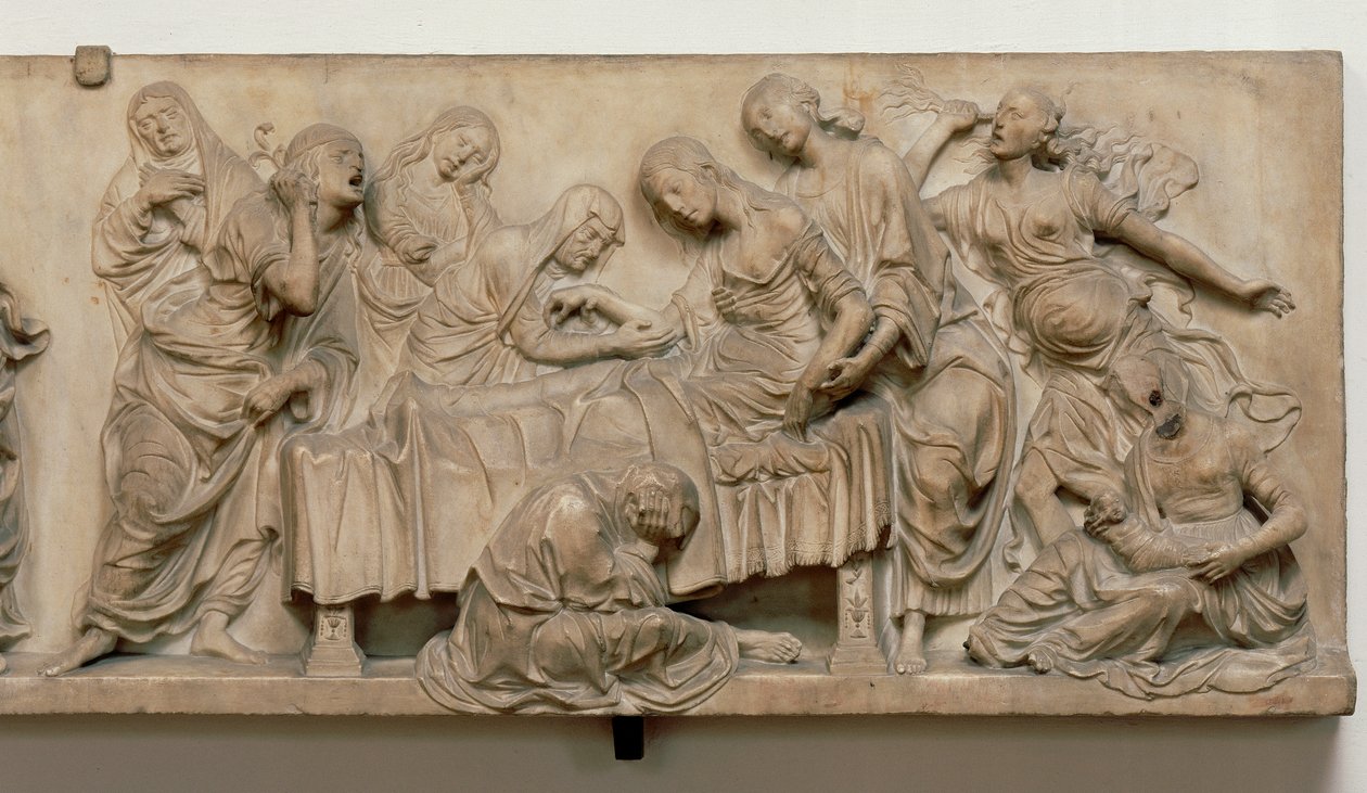Reliëf dat de dood van Francesca Tornabuoni toont door Andrea del Verrocchio