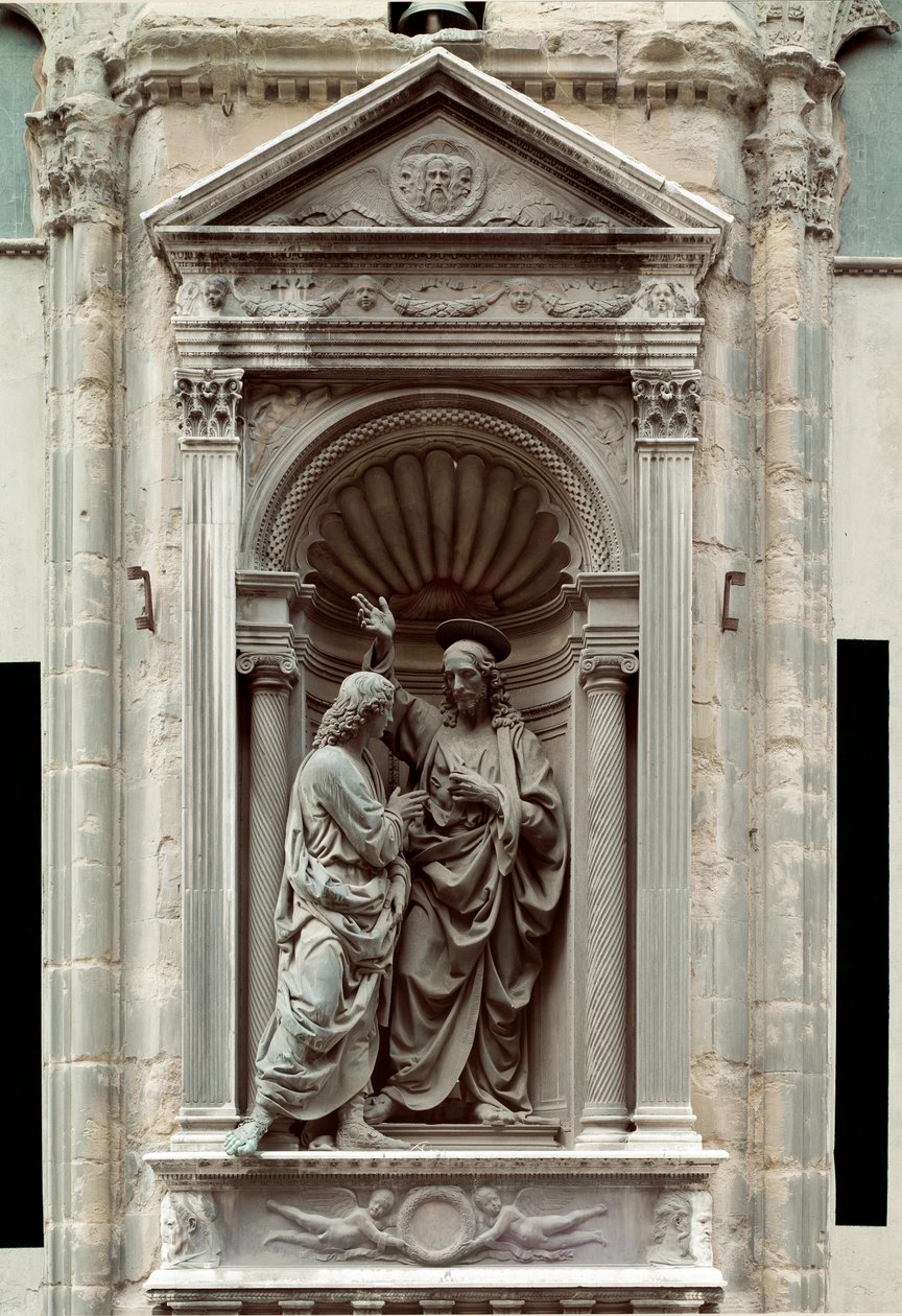 De ongeloof van St. Thomas bronzen beeldhouwwerk door Andrea di Francesco di Cione, genaamd il Verrocchio (1435-1488) Florence, Chiesa di Orsanmichele door Andrea del Verrocchio