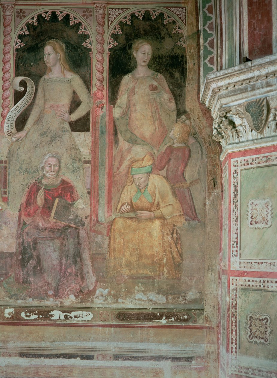 De Kerk Strijdend en Triomferend, in de Spaanse Kapel, detail van Retorica, Cicero, Grammatica en Aelius Donatus door Andrea di Bonaiuto (fl.1343 77)