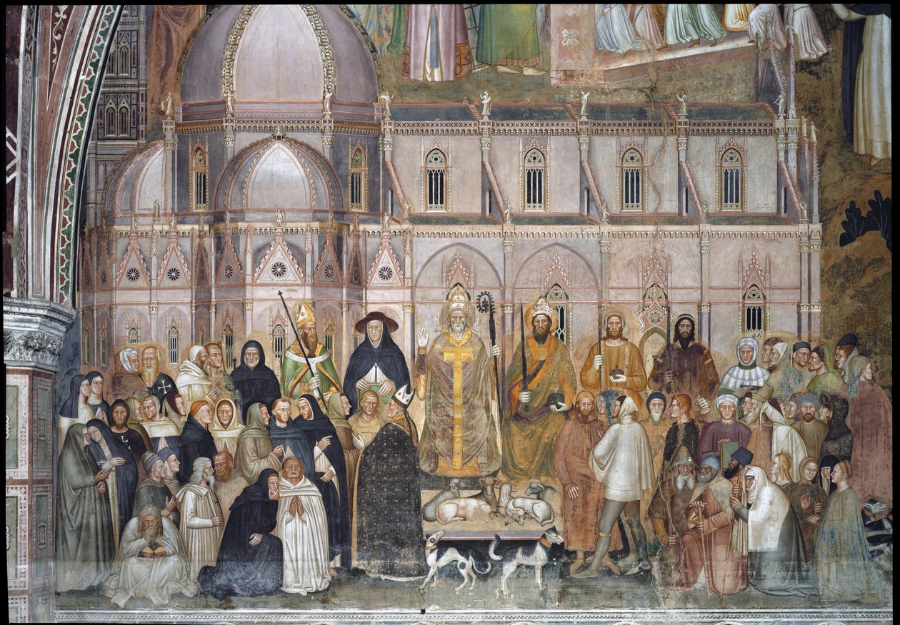De Triomf van de Katholieke Kerk (Detail van Fresco) door Andrea di Bonaiuto (fl.1343 77)