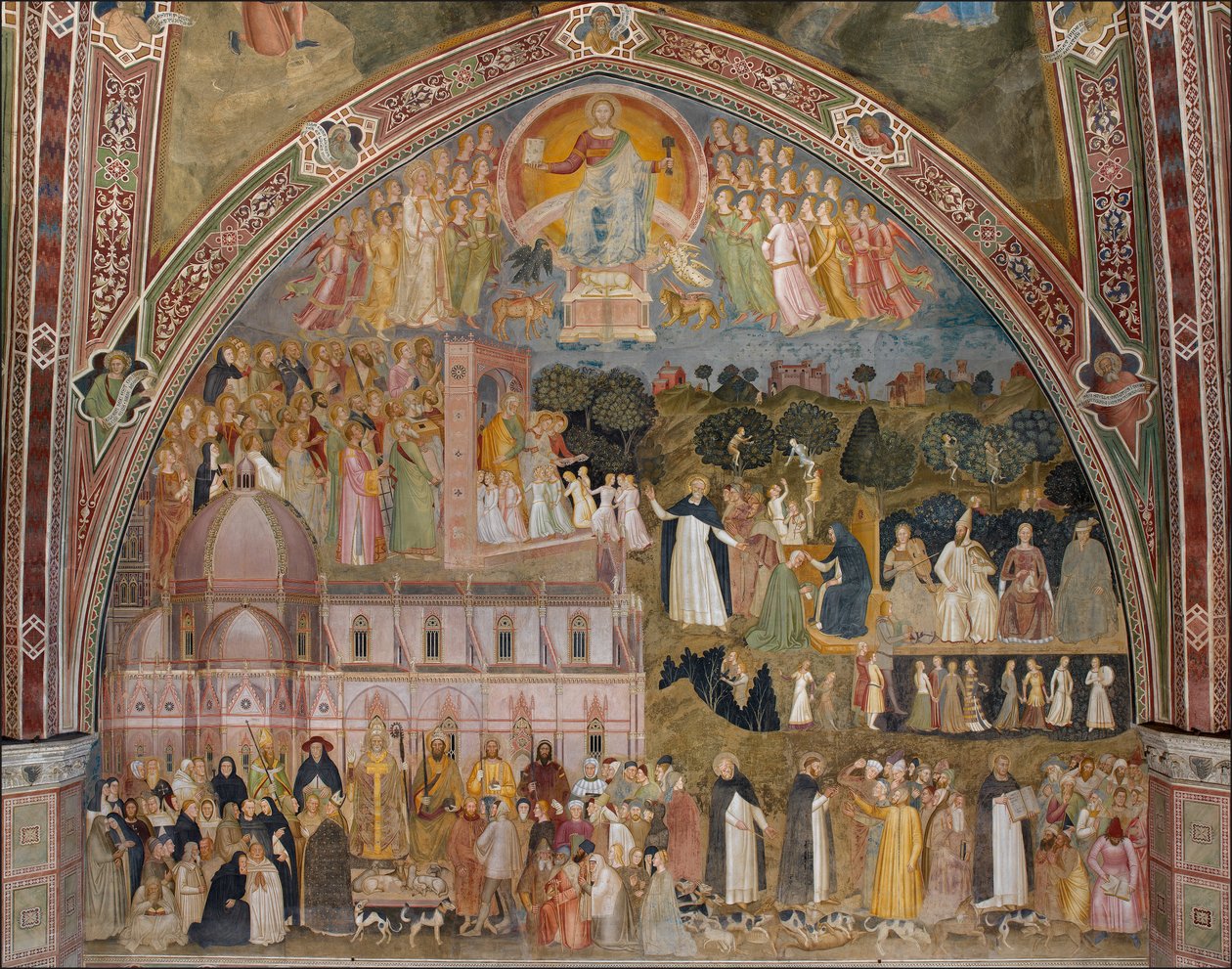 Triomf van de Kerk, Kerk Militant en Triomfantelijk Alternatieve titel(s):  Allegorie van de Actieve en Triomferende Kerk en de Dominicaanse orde door Andrea di Bonaiuto