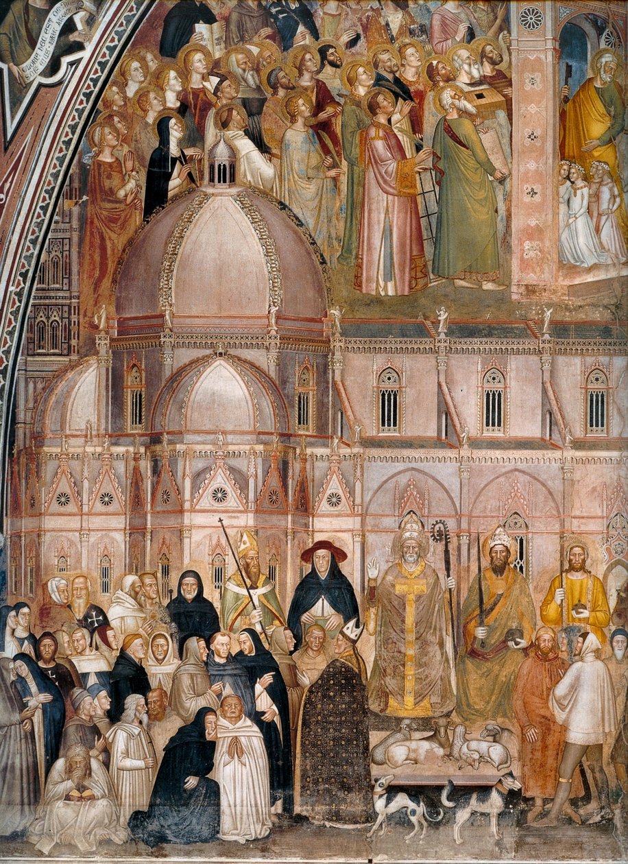 Triomf van de Kerk, Kerk Militant en Triomfantelijk Alternatieve titel(s):  Allegorie van de Actieve en Triomferende Kerk en de Dominicaanse orde. door Andrea di Bonaiuto