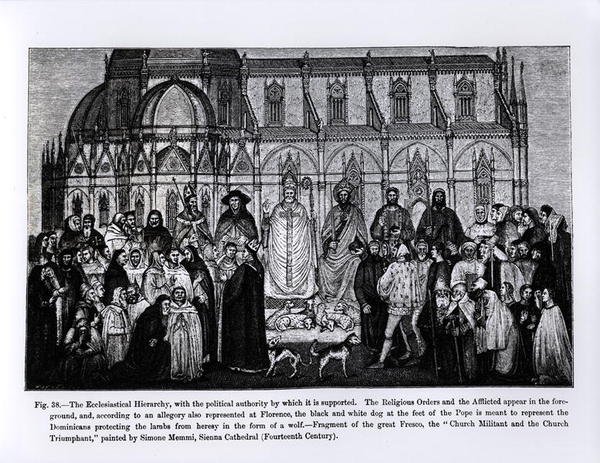 De kerkelijke hiërarchie, uit Wetenschap en Literatuur in de Middeleeuwen en Renaissance, geschreven en gegraveerd door Paul Lacroix, 1878 door Andrea di Bonaiuto fl.1342 77 after Andrea di Bonaiuto fl.1342 77 after