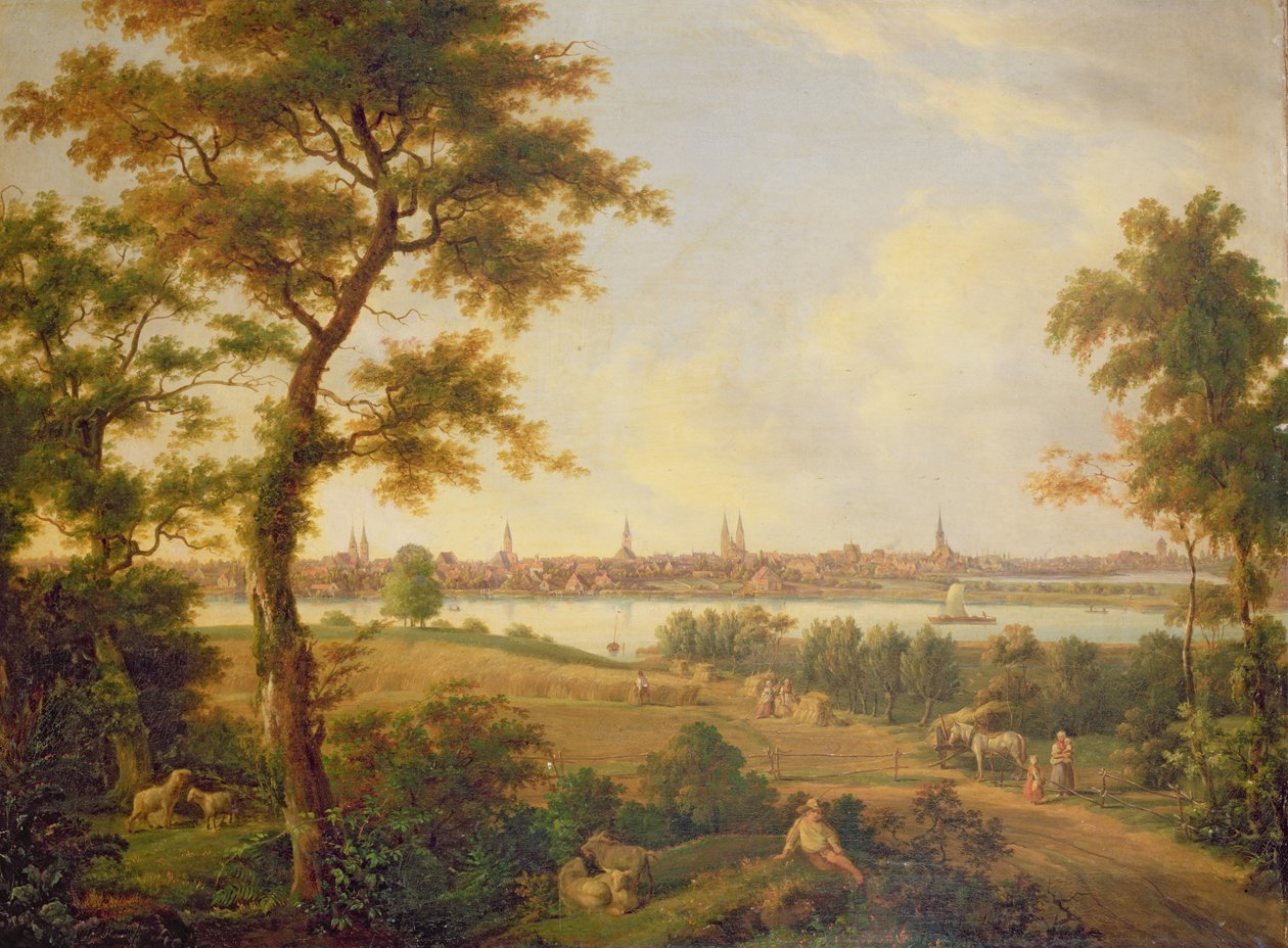 Uitzicht op Lübeck, 1869 door Andreas Achenbach