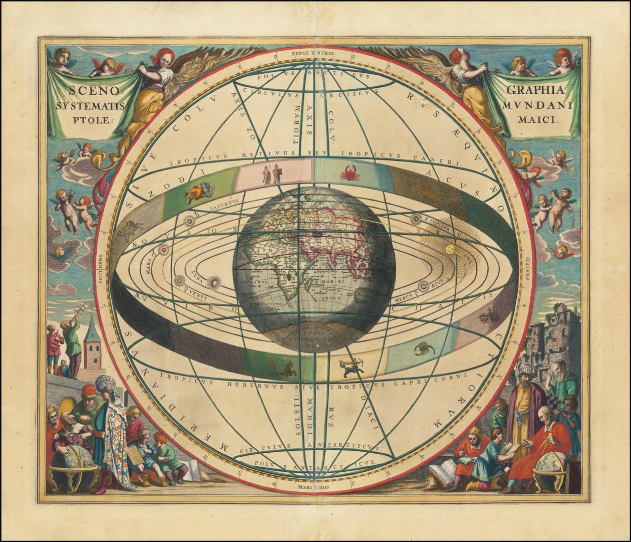 1660 hemelkaart - Scenographia Systematis Mundani Ptolemaici door Andreas Cellarius