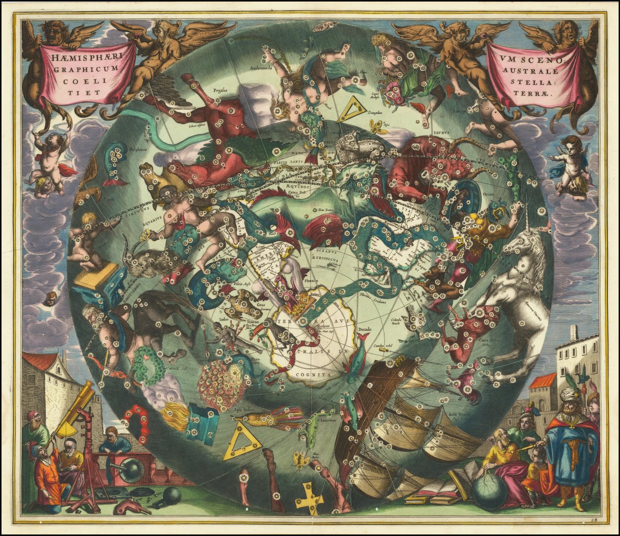 1660 kaart van de zuidelijke hemel door Andreas Cellarius door Andreas Cellarius