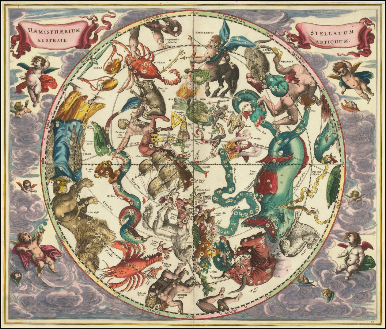 1661 kaart van de zuidelijke hemel door Andreas Cellarius door Andreas Cellarius