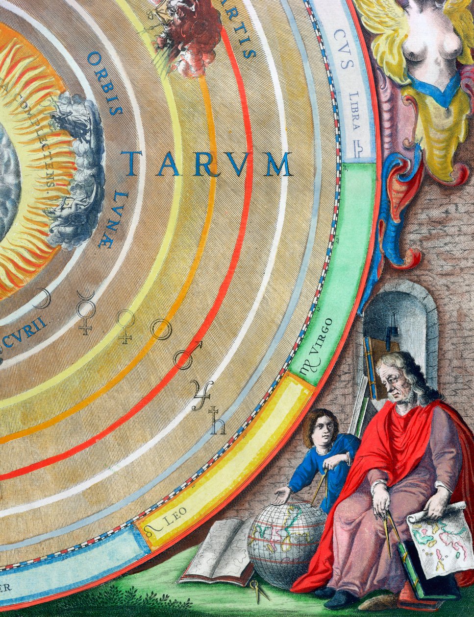 Een astronoom, (detail) van een kaart van de planeten, 1660-1661 door Andreas Cellarius