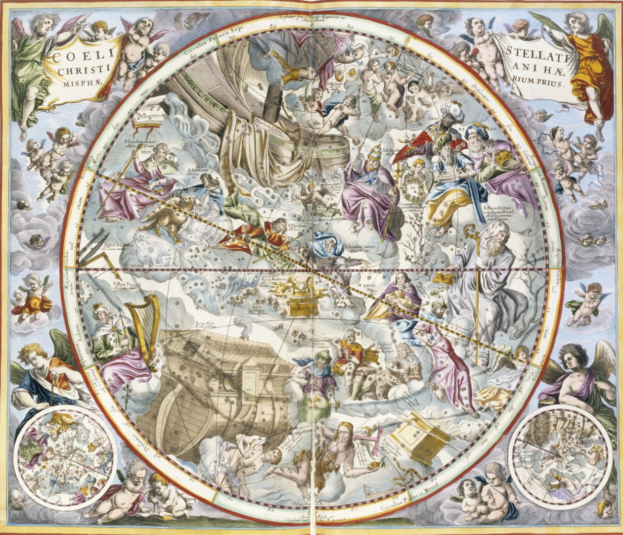 Kaart van de Christelijke Sterrenbeelden door Julius Schiller, uit De Hemelse Atlas door Andreas Cellarius