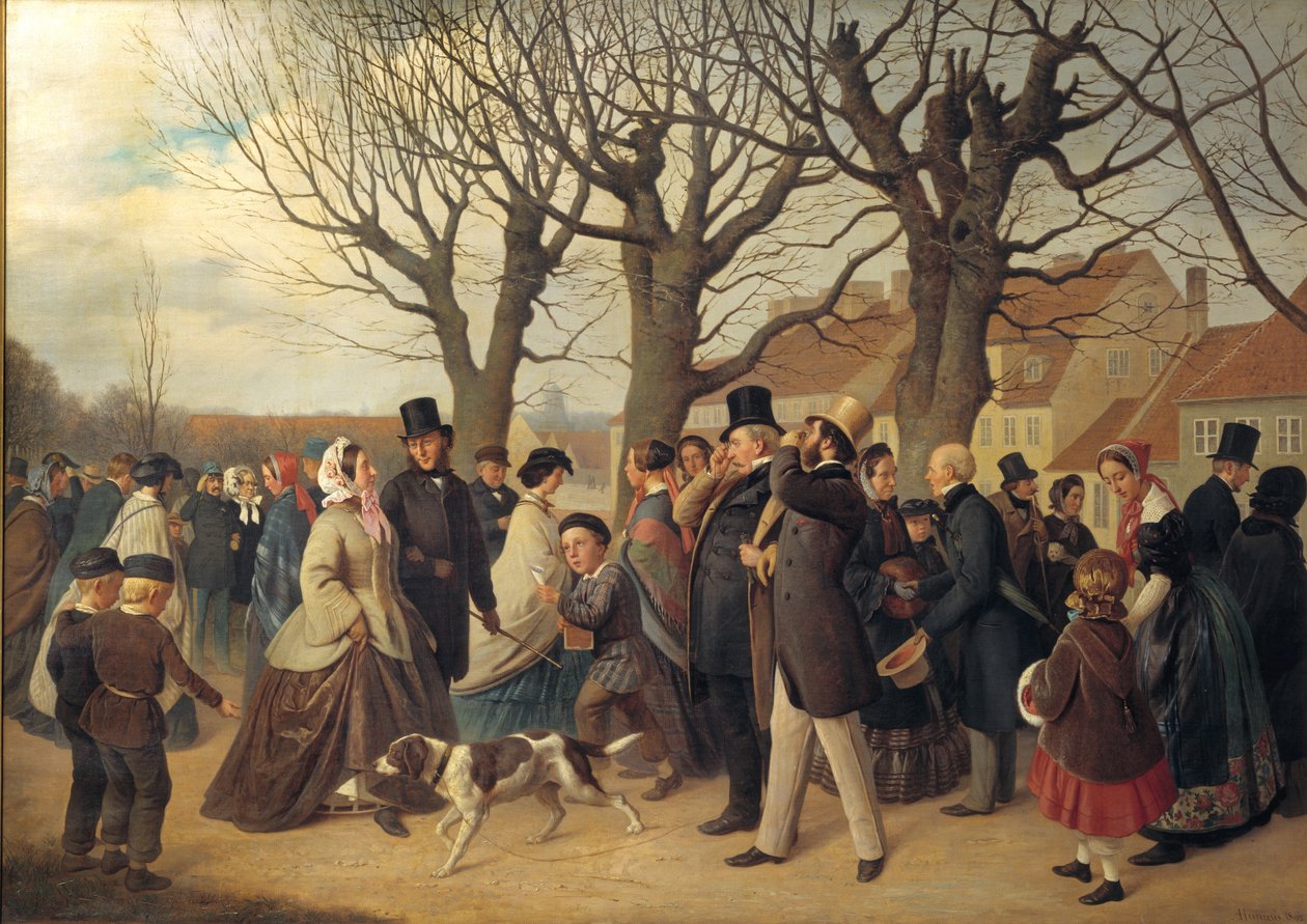 Wandelen op de wallen van Kopenhagen op de avond van een openbare feestdag in de lente door Andreas Herman Hunæus