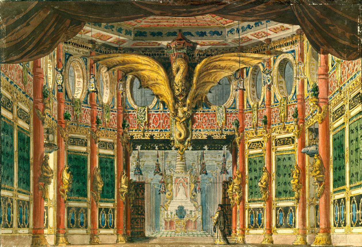 Decorontwerp voor de opera Het Bronzen Paard door D. Auber, 1837 door Andreas Leonhard Roller