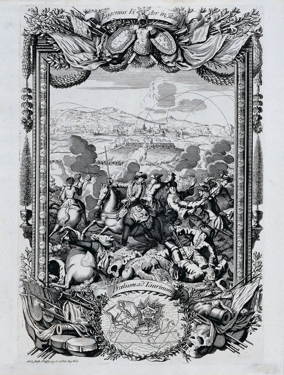 De overwinning van prins Eugenius van Savoye in Italië door Andreas Matthias Wolffgang
