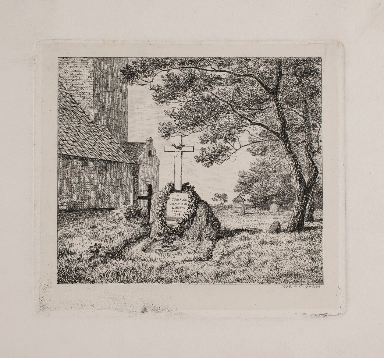 Lundbyes graf op Bedsted kerkhof in Zuid-Jutland door Andreas Peter Madsen