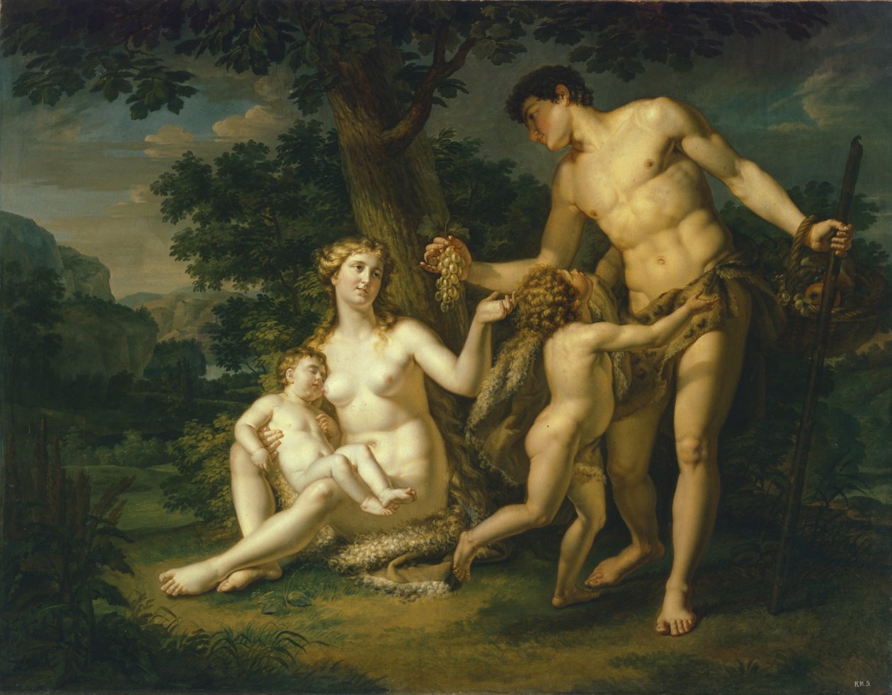 Adam en Eva met kinderen onder een boom door Andrei Ivanovich Ivanov