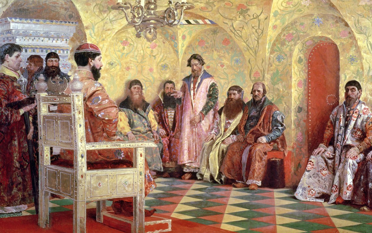Tsaar Mikhail Fyodorovich (1596-1645) met Bojaren Zittend in Zijn Kamer, 1893 door Andrei Petrovich Ryabushkin