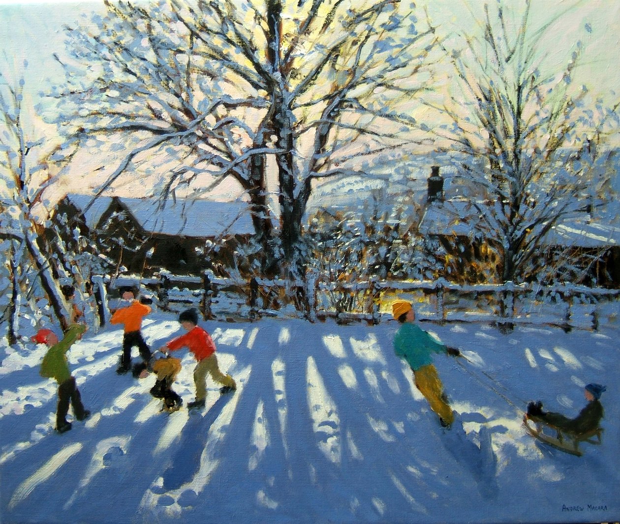 Plezier in de sneeuw, Tideswell, Derbyshire door Andrew Macara
