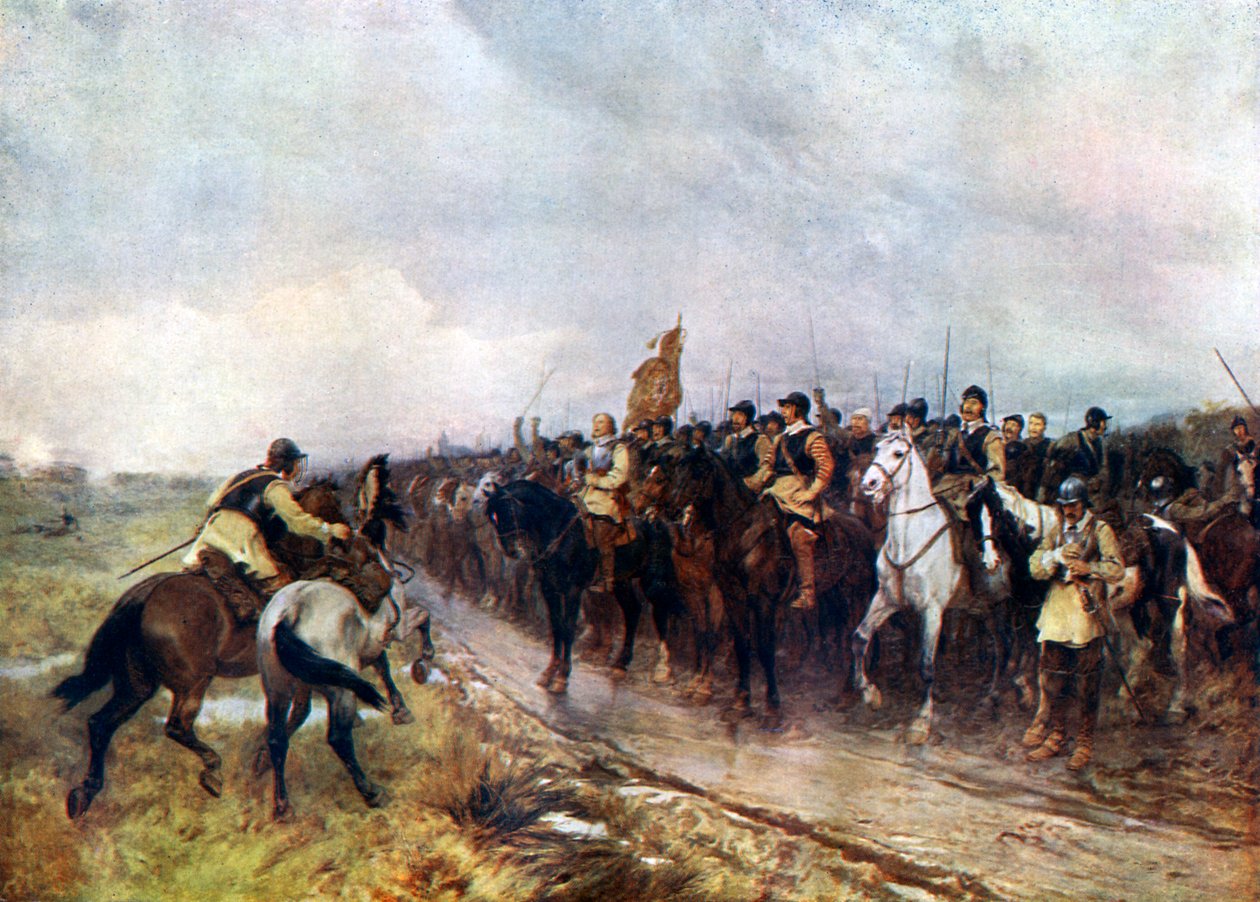 Oliver Cromwell en zijn troepen in Dunbar zingen de 118e Psalm, 1926 door Andrew Carrick Gow