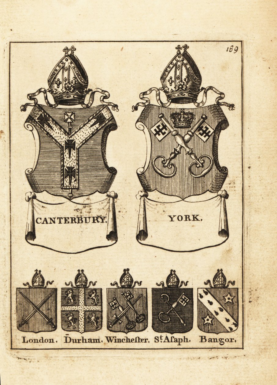 Wapen van de Bisschoppen van Canterbury, York, Londen, Durham, Winchester, St door Andrew Johnston