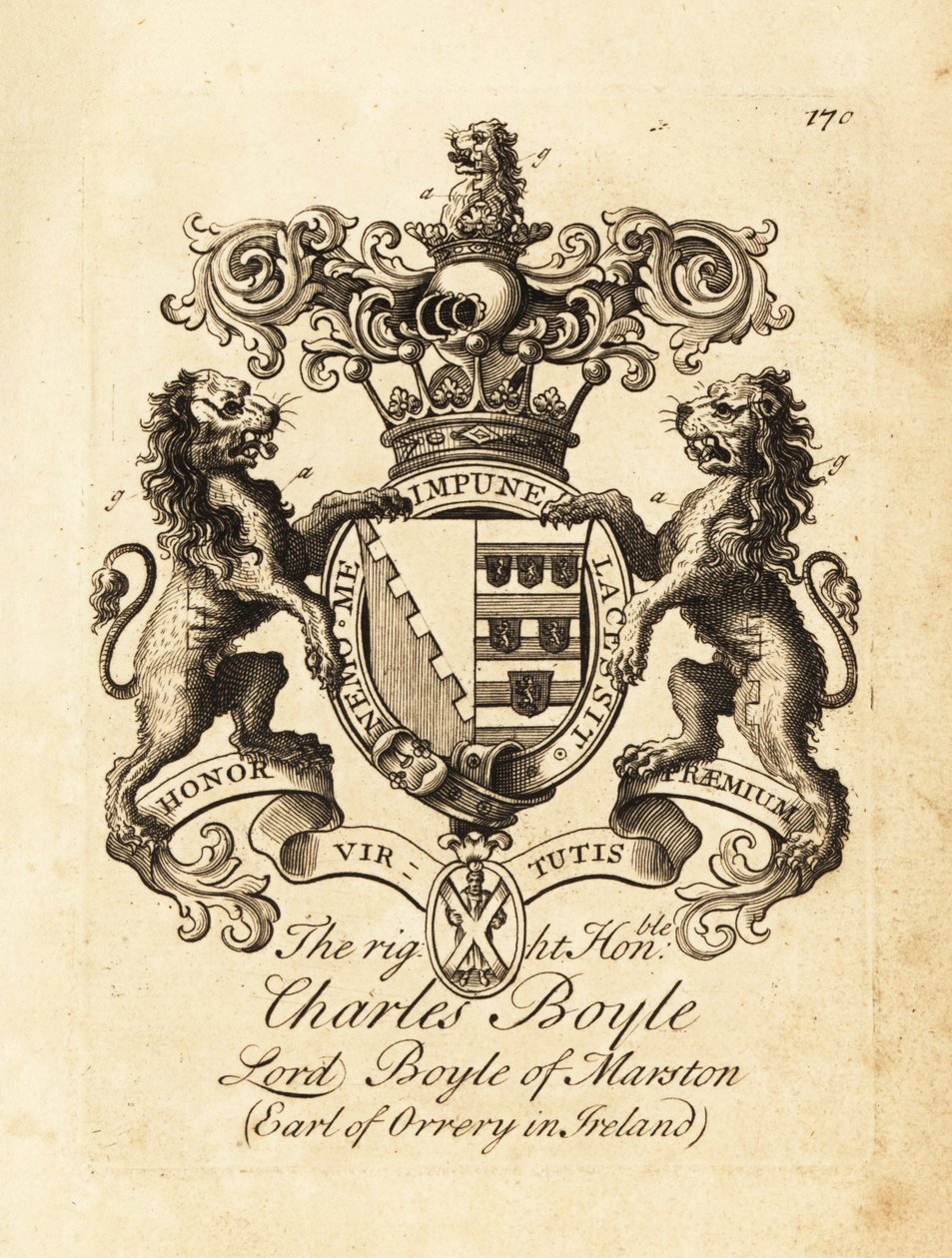 Wapen van de Zeer Eerwaarde Charles Boyle, Lord Boyle van Marston, 4e Graaf van Orrery in Ierland door Andrew Johnston