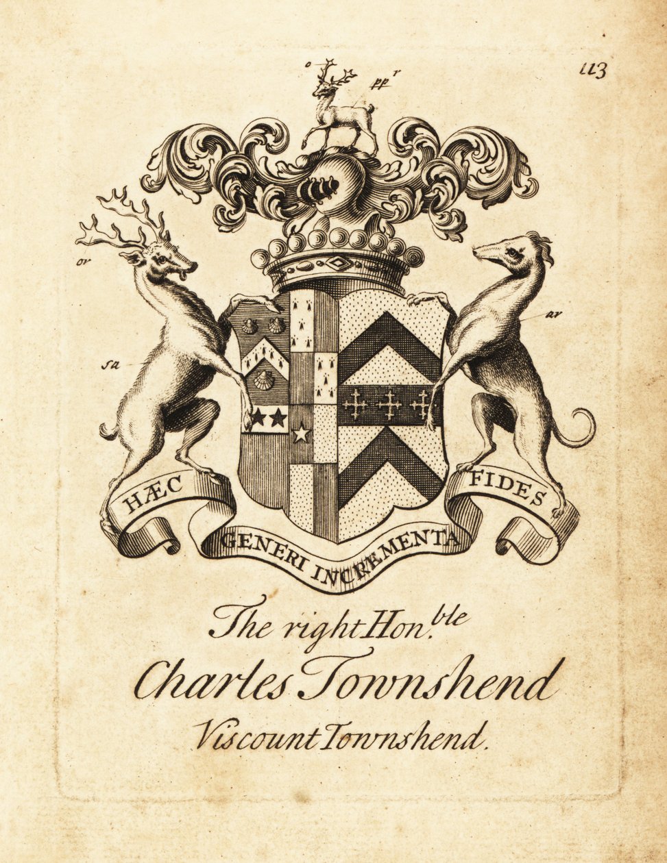 Wapen van de Zeer Eerwaarde Charles Townshend, 2e Burggraaf Townshend door Andrew Johnston