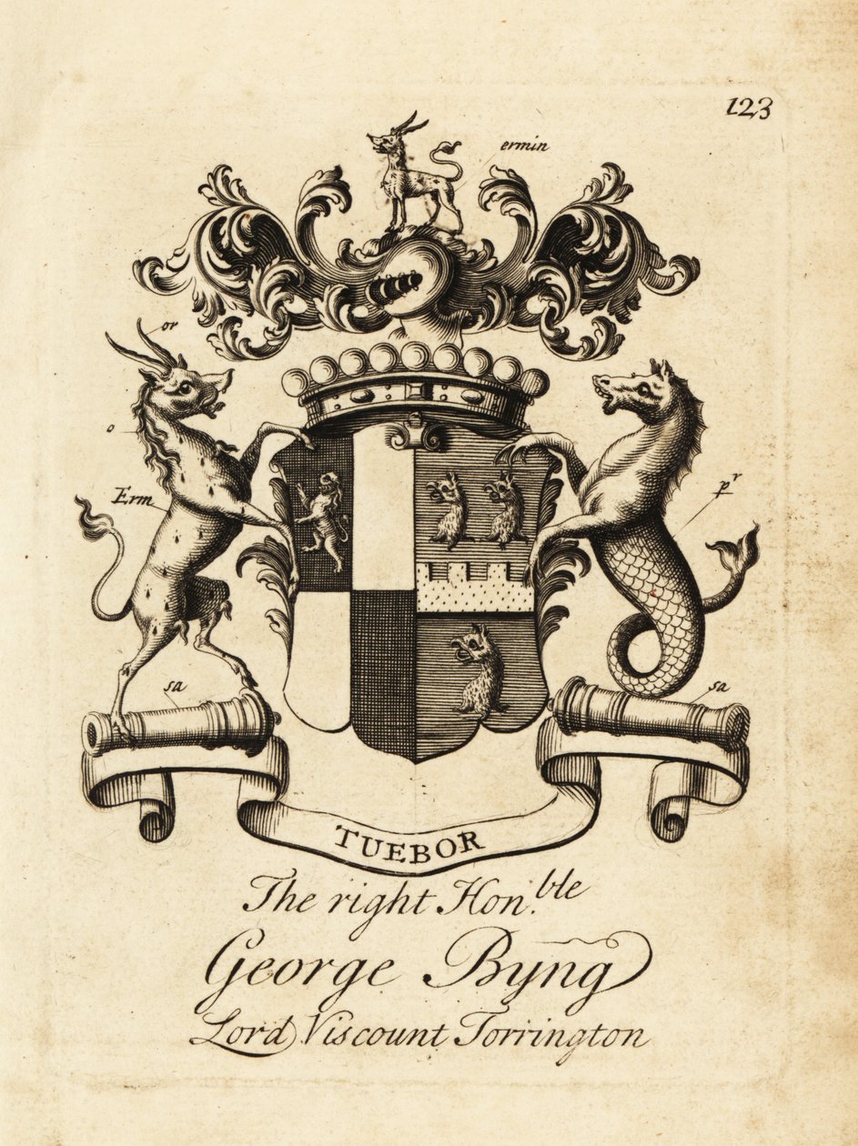 Wapen van de Zeer Eerwaarde George Byng, Lord 1st Viscount Torrington door Andrew Johnston