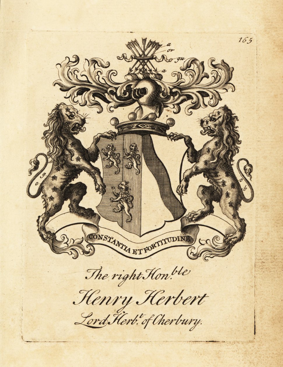 Wapen van de Hooggeachte Henry Herbert, Lord Herbert van Cherbury, Baron Herbert van Cherbury (of Chirbury) door Andrew Johnston