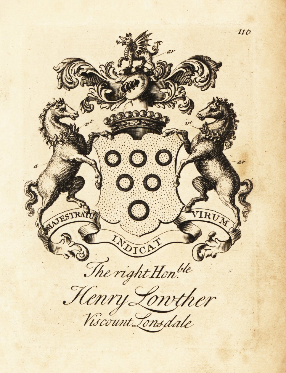 Wapen van de Hooggeachte Henry Lowther, 3e Burggraaf Lonsdale (1694-1751) door Andrew Johnston