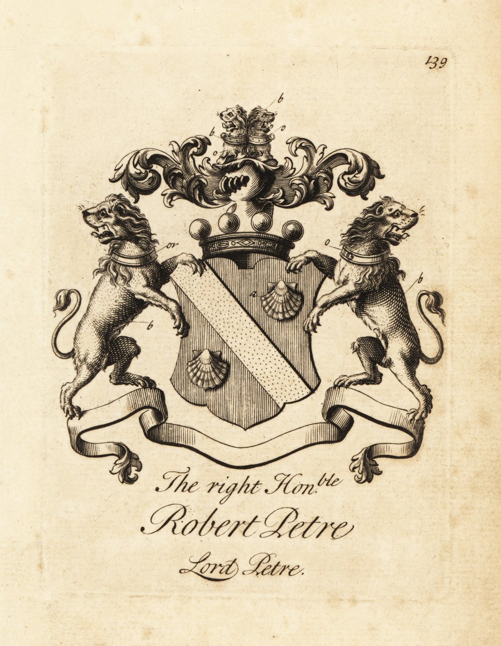 Wapen van de Zeer Eerwaarde Robert Petre, Heer Petre, 8e Baron Petre door Andrew Johnston