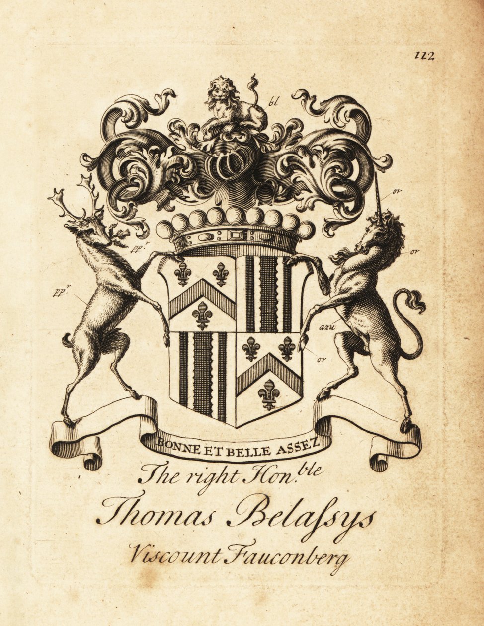 Wapen van de Zeer Eerwaarde Thomas Belasyse, Graaf Fauconberg of Thomas Belassys, Burggraaf Fauconberg (1699-1774) door Andrew Johnston