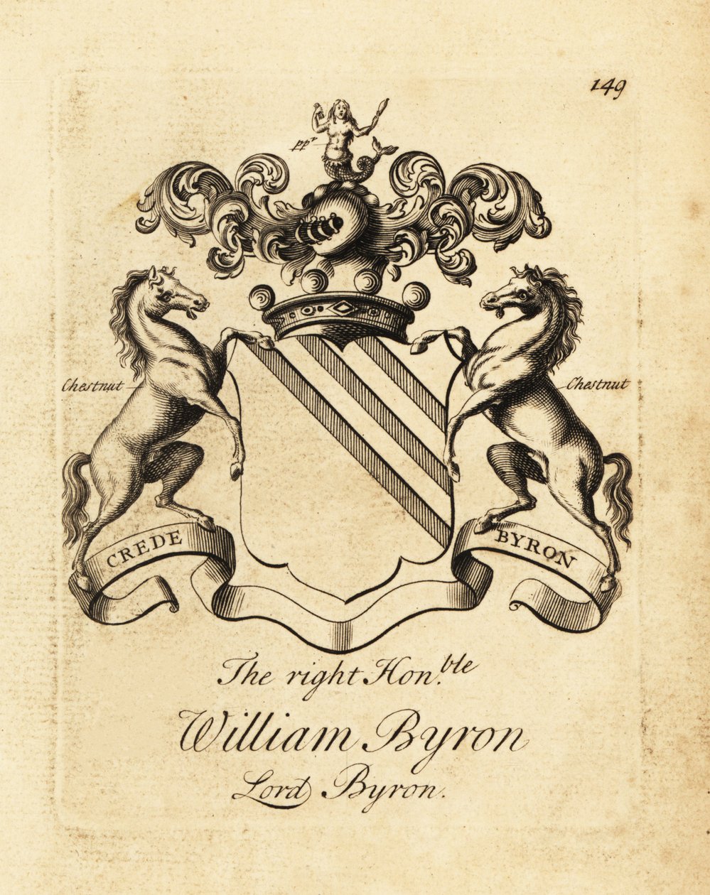 Wapen van de Zeer Eerwaarde William Byron, Lord Byron, 4e Baron Byron (1670-1736) door Andrew Johnston